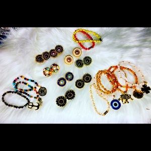 Handmade earrings and bracelets.